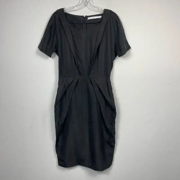 & Other Stories Black 100% Silk Hourglass Pinup Goth Midi Dress Pockets 36 S 4 - Picture 8 of 16